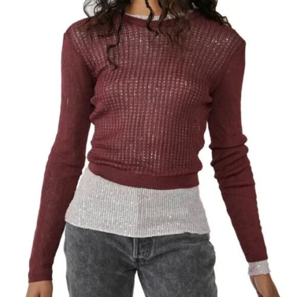Free People Raw Garnet H2O Crew Pullover Sweater L NWT - Picture 2 of 4
